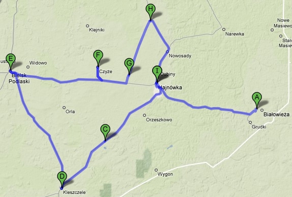 mapa4.jpg - [pl]Trasa z Bialowiezy: Dubicze Cerkiewne-Kleszczele-Bielsk Podlaski-Czyze-Nowoberezowo-Losinka-Hajnowka[no]reiserute fra Bialowieza: Dubicze Cerkiewne-Kleszczele-Bielsk Podlaski-Czyze-Nowoberezowo-Losinka-Hajnowka[de]Reiseroute von Bialowieza: Dubicze Cerkiewne-Kleszczele-Bielsk Podlaski-Czyze-Nowoberezowo-Losinka-Hajnowka